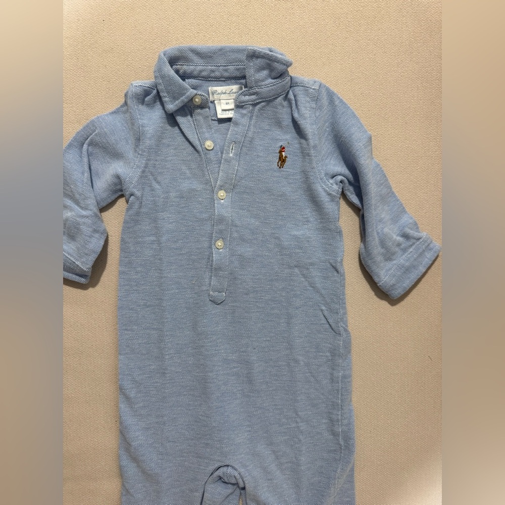 Polo by Ralph Lauren Light Blue Long-Sleeve Polo Romper